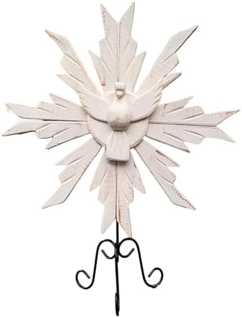 Divino Espírito Santo Rústico Em Madeira Branco De Mesa Com Pedestal 48cm Decoração