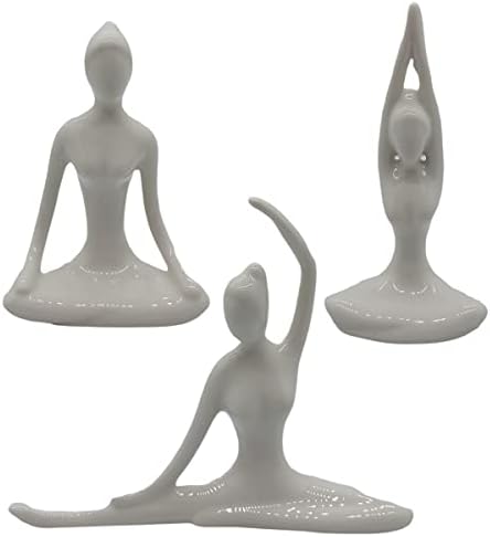 Kit 3 Estátuas Yoga Meditação Zen Sala Quarto Aparador Ioga (Branco)